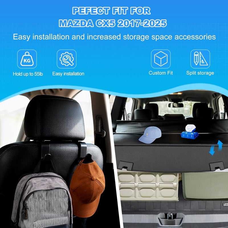AUXKO Retractable Cargo Cover for Mazda CX-5 2025-2017, Trunk Cargo Cover Luggage Security Shade Cover for 2025 2024 2023 Mazda CX5 Shielding Shade Anti-Peeping Luggage Privacy Screen, Carbon Fiber - Image 2